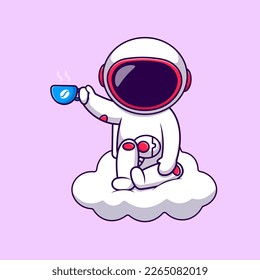 Cute Astronaut Drink Hot Coffee On Cloud Cartoon Vector Icons Illustration. Flat Cartoon Concept. Suitable for any creative project.