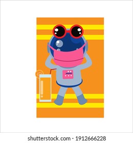 Cute Astronaut Drink Time With Mask Protection and Glasses Character Vector Template Design Illustration