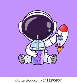 Cute Astronaut Drinking Boba Milk Tea With Rocket Cartoon
Vector Icon Illustration. Science Drink Icon Concept Isolated
Premium Vector. Flat Cartoon Style
