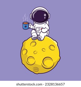 
Cute astronaut drinking coffee in the moon