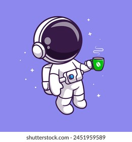 Lindo Astronauta Tomando Café En El Espacio Ilustración De Icono De Vector De Dibujos Animados. Ciencia Bebida Icono Concepto Aislado Vector Premium. Estilo plano de dibujos animados