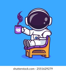 Cute Astronaut Drinking Coffee Space Cartoon Vector Icon 
Illustration. Science Drink Icon Concept Isolated Premium 
Vector. Flat Cartoon Style 