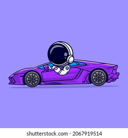 Cute Astronaut Driving Car Cartoon Vector Icon Illustration. Transportation Technology Icon Concept Isolated Premium Vector. Flat Cartoon Style