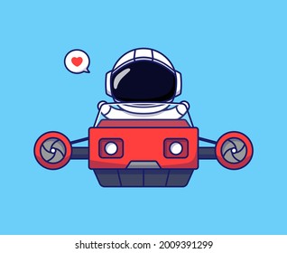 Cute astronaut driving flying vehicle