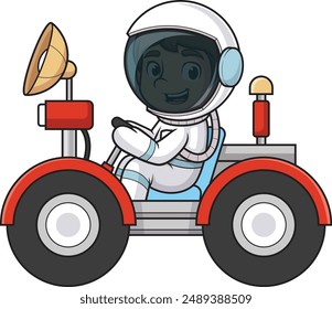 Cute astronaut driving space vehicle vector illustration