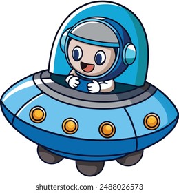 Cute Astronaut Driving Spaceship UFO Cartoon Vector Icon
