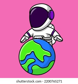 Cute Astronaut With Earth Cartoon Vector Icon Illustration. Flat Cartoon Concept