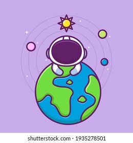 cute astronaut with earth and universe