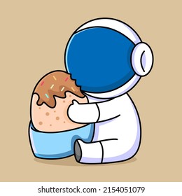 Cute Astronaut Eating Cake Cartoon Design