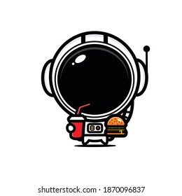 cute astronaut is eating and drinking