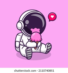 Cute Astronaut Eating Eis Cream Cartoon Vektorsymbol Illustration Science Food Icon Konzept isoliert Premium Vektorgrafik. Flachbildkartonstil

