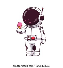 Cute Astronaut eating ice cream. Astronaut Icon Concept. Flat Cartoon Style. Suitable for Web Landing Page, Banner, Flyer, Sticker, Card