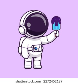 Cute Astronaut Eating Eis Cream Space Popsicle Cartoon Vektorsymbol Illustration. Science Food Icon Konzept isolierter Premium-Vektorgrafik. Flachbildkartonstil