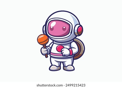 Cute Astronaut Eating lollipop candy cartoon