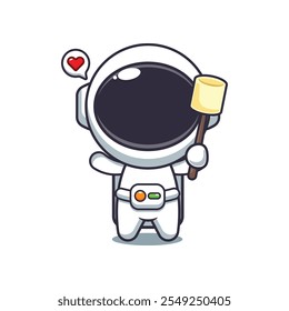 Astronauta bonito comendo marshmallow desenho animado vetor ilustração. ilustração de desenho animado vetor adequado para cartaz, brochura, web, mascote, adesivo, logotipo e ícone.