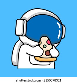 Cute astronaut eating pizza cartoon design