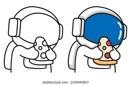 Cute Astronaut Eating Pizza Coloring Page For Kids