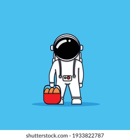 Cute Astronaut and eggs Easter day. Flat cartoon style. science Technology icon concept isolated. suitable for web landing page, sticker, mobile app