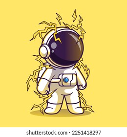 Cute Astronaut Electricity Lighting Element Cartoon Vector Icon Illustration. Science Technology Icon Concept Isolated Premium Vector. Flat Cartoon Style