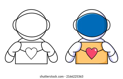 cute astronaut with email coloring page for kids