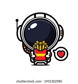 cute astronaut is enjoying french fries