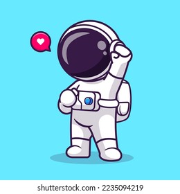 Ilustración del icono del vector de caricaturas excitado por un astronauta adorable. Concepto de icono de la tecnología de la ciencia Vector Premium aislado. Estilo de dibujo plano