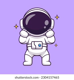 Cute Astronaut Excited Cartoon Vector Icon Illustration. Science Technology Icon Concept Isolated Premium Vector. Flat Cartoon Style