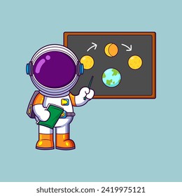 Cute Astronaut Explaining with Board of illustration