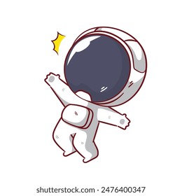 Cute astronaut falling and floating cartoon character. Space and science concept design. Hand drawn flat adorable chibi vector illustration. Icon logo mascot isolated background.