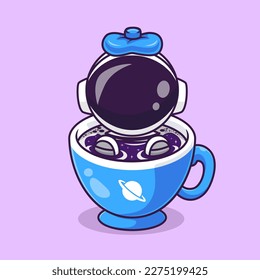 Cute Astronaut Fever In Coffee Space Cartoon Vector Icon Illustration. Science Drink Icon Concept Isolated Premium Vector. Flat Cartoon Style