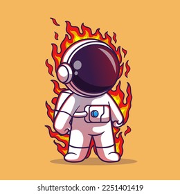 Cute Astronaut Fire Element Cartoon Vector Icon Illustration. Science Technology Icon Concept Isolated Premium Vector. Flat Cartoon Style