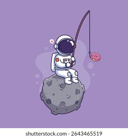 cute Astronaut Fishing for a Donut in Space	