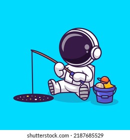 Cute Astronaut Fishing Planet On Space Cartoon Vector Icon Illustration Science Technology Icon Concept Isolated Premium Vector. Flat Cartoon Style