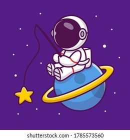 Estrella De La Pesca Astronauta En Ilustración Del Vector De Dibujo Planetario. Vector Premium aislado de iconos espaciales de la ciencia de la gente. Estilo de dibujo plano