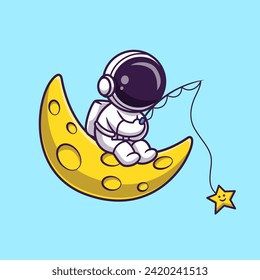 Cute Astronaut Fishing Cute Star on Moon Cartoon Vector 
Icon Illustration. Science Technology Icon Concept Isolated
Premium Vector. Flat Cartoon Style