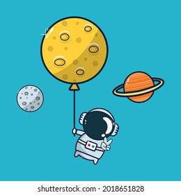 cute astronaut flies with balloon