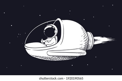 Cute astronaut flies in spaceship.Vector illustration