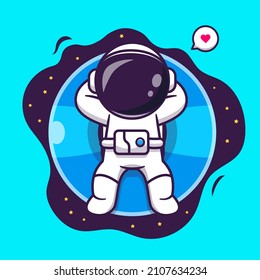 Cute Astronaut Floating With Balloon Cartoon Vector Icon Illustration Science Holiday Icon Concept Isolated Premium Vector. Flat Cartoon Style