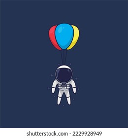 cute astronaut floating with balloon.cartoon style.vector illustration.suitable for icon,sticker,wallpaper,etc.isolated premium vector