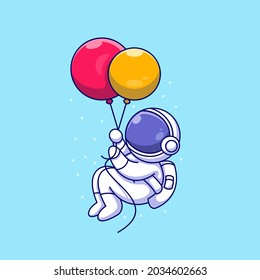 Cute astronaut floating with balloons cartoon