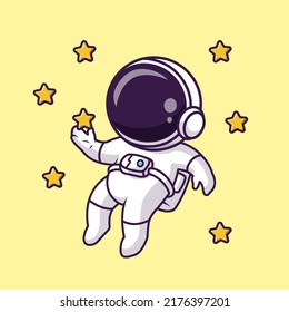 Cute Astronaut Floating und Catching Star Cartoon Vektorsymbol Illustration. Science Technology Icon Konzept isolierter Premium-Vektorgrafik. Flachbildkartonstil