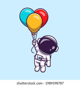 Cute Astronaut Floating mit buntem Ballon Cartoon Vektorsymbol Illustration. Technology Science Icon Konzept isolierter Premium-Vektorgrafik. Flachbildkartonstil