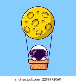 Cute Astronaut Floating With Hot Air Balloon Moon Cartoon Vector Icons Illustration. Flat Cartoon Concept. Suitable for any creative project.