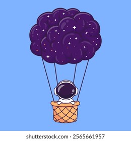 Cute Astronaut Floating With Hot Air Balloon Cloud Space 
Cartoon Vector Icon Illustration. Science Technology Icon 
Concept Isolated Premium Vector. Flat Cartoon Style 