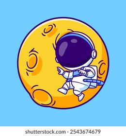 Cute Astronaut Floating On Moon Cartoon Vector Icon Illustration. Science Technology Icon Concept Isolated Premium Vector. Flat Cartoon Style