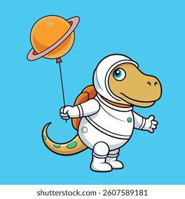 Cute Astronaut Floating With Planet Balloon In Space Cartoon Vector Icon Illustration. Technology Science Icon Concept Isolated Premium Vector. Flat Cartoon Style