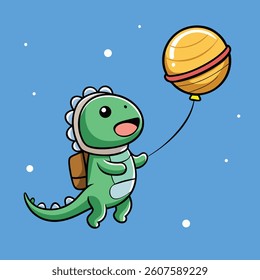 Cute Astronaut Floating With Planet Balloon In Space Cartoon Vector Icon Illustration. Technology Science Icon Concept Isolated Premium Vector. Flat Cartoon Style