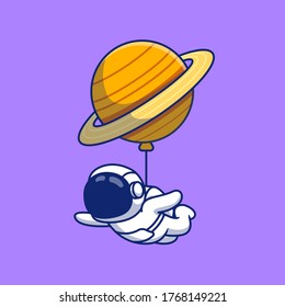 Cute Astronaut Floating With Planet Cartoon Vector Icon Illustration. Space Icon Concept Isolated Premium Vector. Flat Cartoon Style 