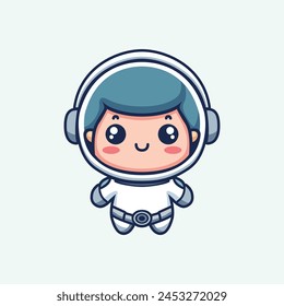 cute astronaut floating pose cartoon kawaii vector illustration template design