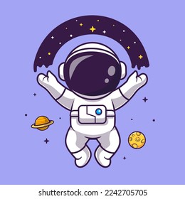 Cute Astronaut Floating WIth Rainbow Space Cartoon Vektorsymbol Illustration. Science Technology Icon Konzept isolierter Premium-Vektorgrafik. Flachbildkartonstil